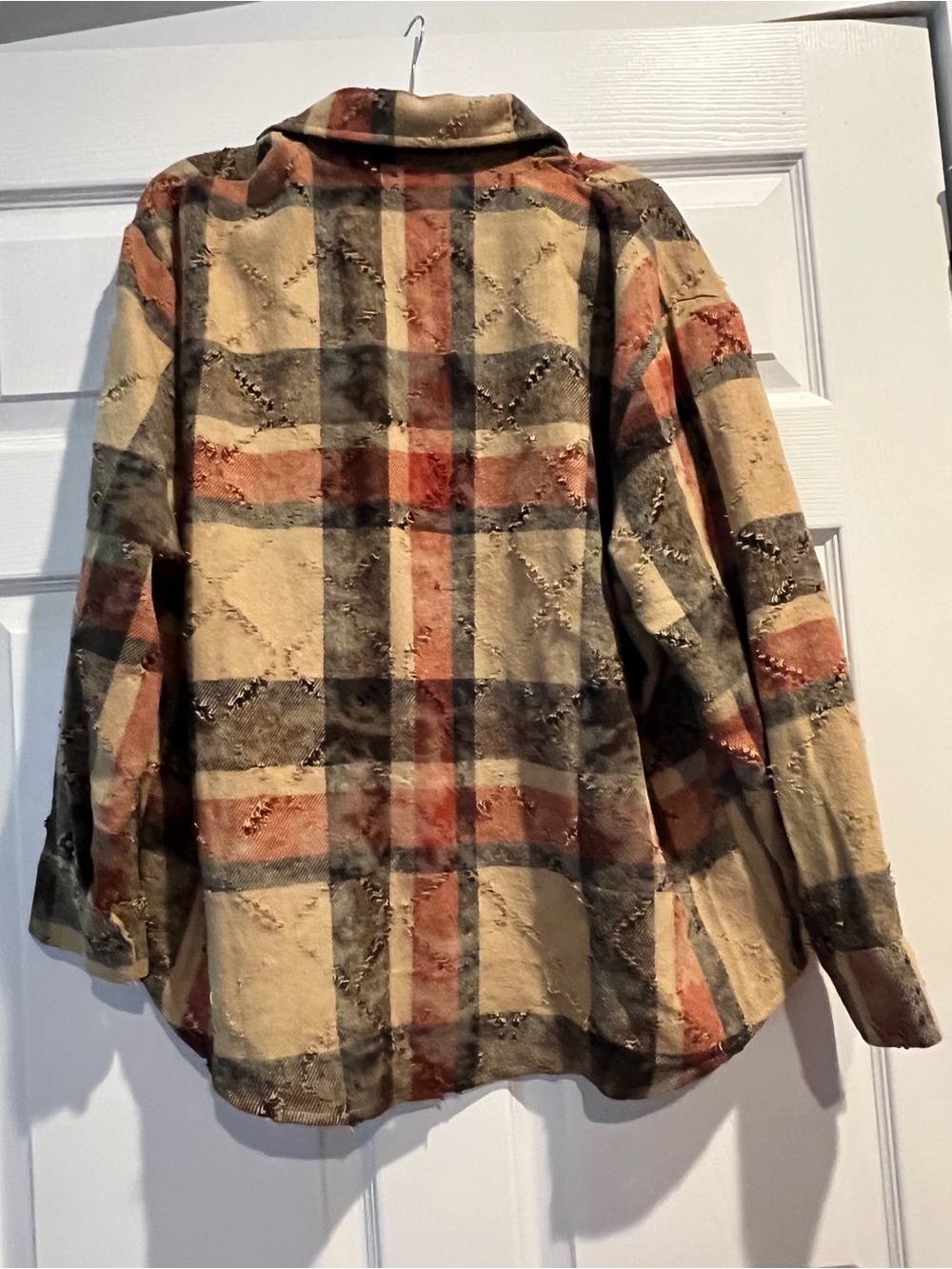 Women's Mello Plaid Distressed Button-Up Jacket - Beige Rust Gray